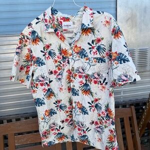 Goodfellow & Co White Background Floral Hawaiian Shirt SLIM Men's Large